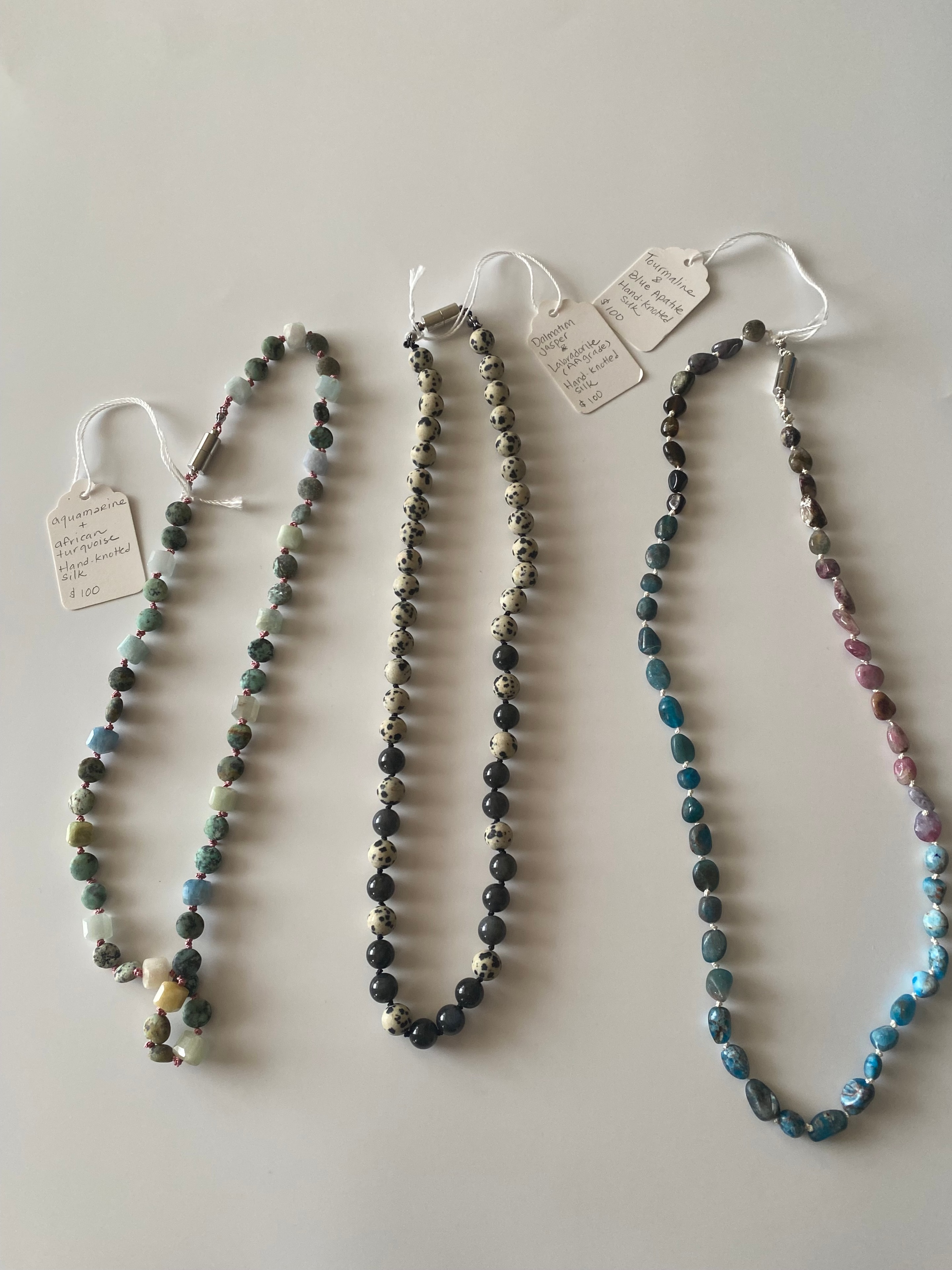 Hand Knotted Silk Necklaces with real stones